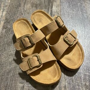 Yoki Lorayn Wedge Tan Double Buckle Sandals